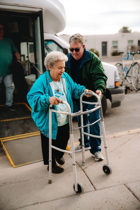Driver assisting person using a walker