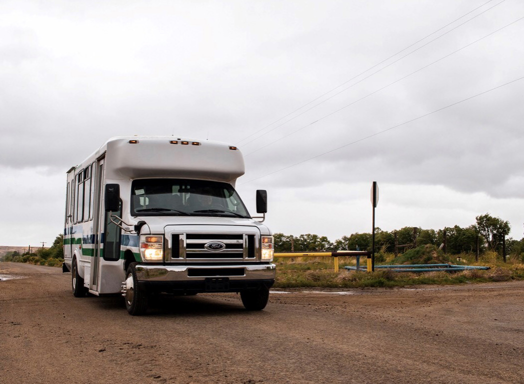 Photo of small transit vehicle in rural New Mexico