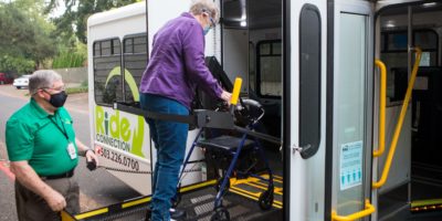Robert helping Jean on lift