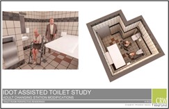 public restroom with layout including adult changing table